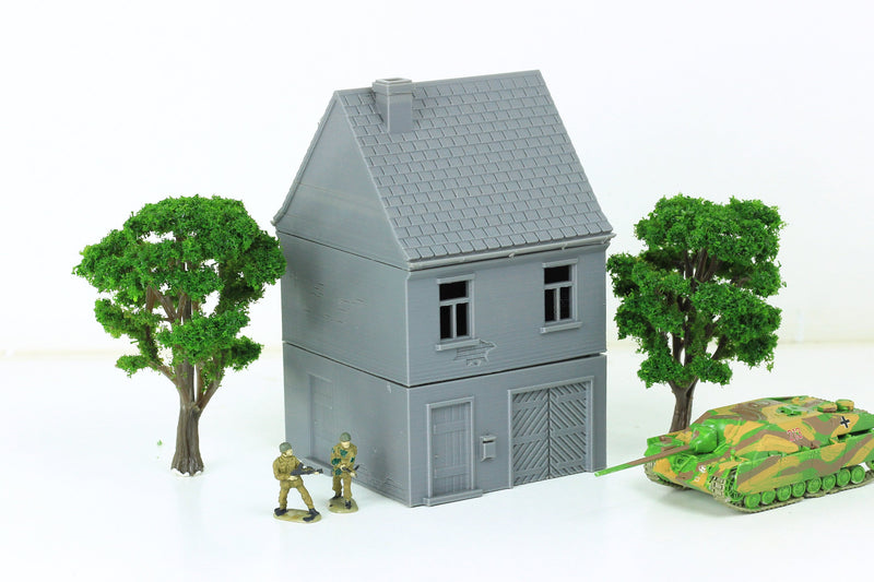 German House with Garage - Tabletop Wargaming Terrain - Miniature Gaming - 3D Printed