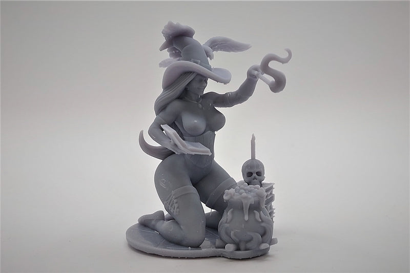 Kneeling Witch - Sexy Pin-Up Fan Art - 3D Printed Miniature Figure - 32mm / 75mm Scale - Garage Kit