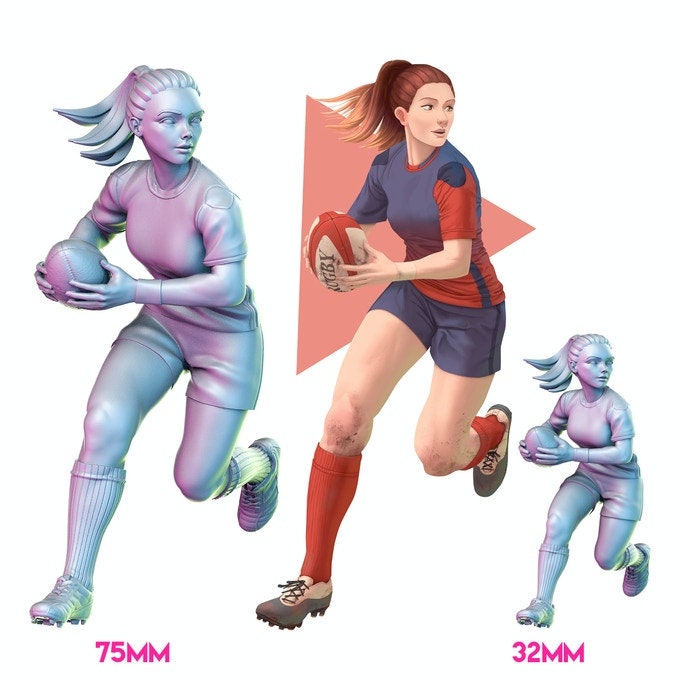 Sports Girl Rugby - DnD Miniature | Collectible and Rolepaying Sexy Pin-Up - 75mm - 32mm Scale