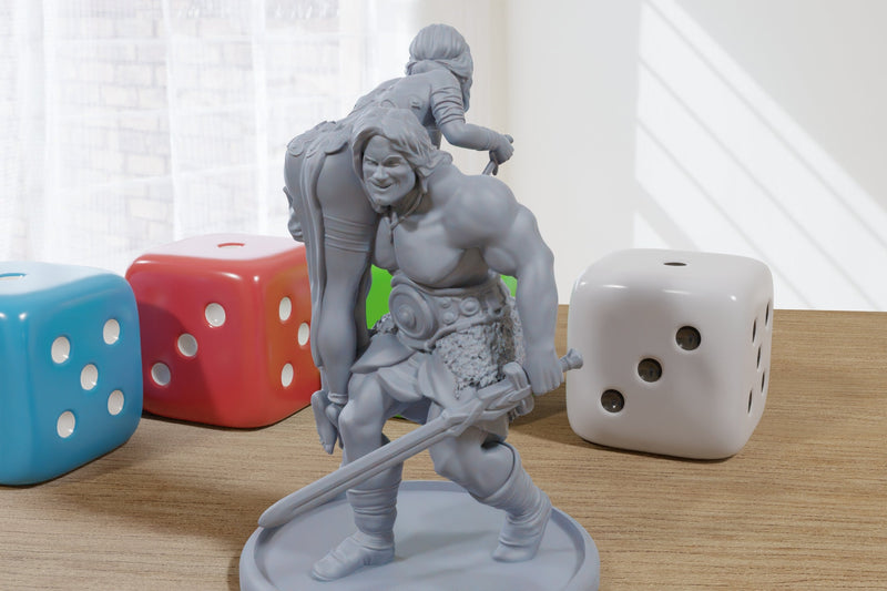 Barbarian Capturing a Girl - 3D Printed Minifigures for Fantasy Miniature Tabletop Games DND, Frostgrave 28mm / 32mm