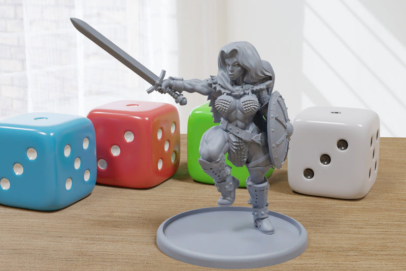 Female Barbarian - 3D Printed Minifigures for Fantasy Miniature Tabletop Games, TTRPG, DND, Frostgrave
