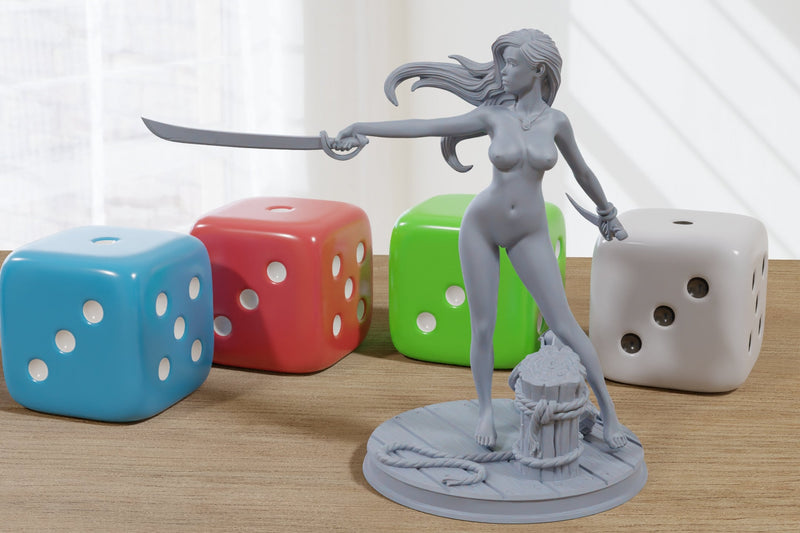 Marina Sexy Pirate Girl Pose C - Pin-Up Fan Art - SFW - NSFW - 3D Resin Print Figure - 32mm & 75mm Scale