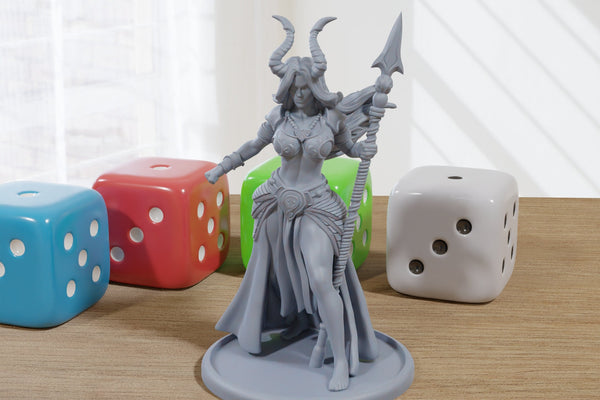 Dalia with Horns - 3D Printed Minifigure - Proxy Minis for DnD, Baldurs Gate, Tabletop Fantasy RPG - 28mm / 32mm