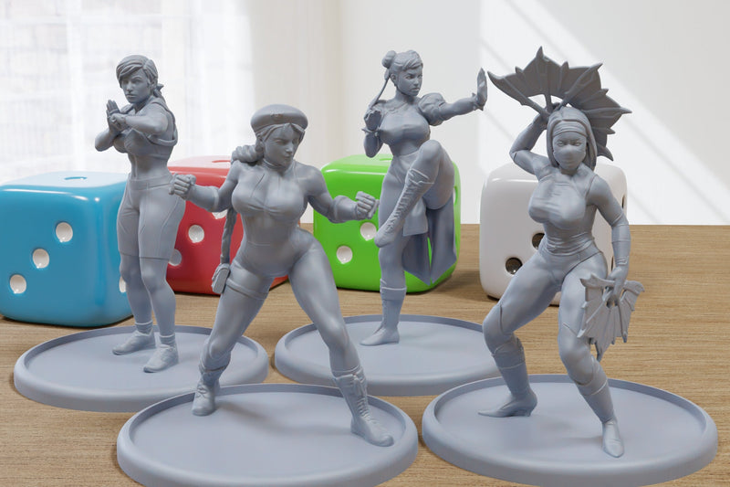 Fighter Girls Gang Sexy Pin-Up - 3D Printed Minifigures for Fantasy Miniature Tabletop Games DND, Frostgrave 28mm / 32mm / 75mm