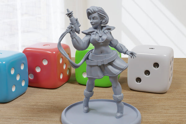 Retro Sci Fi Girl Sexy Pin-Up - 3D Printed Minifigures for Fantasy Miniature Tabletop Games DND, Frostgrave 28mm / 32mm / 75mm