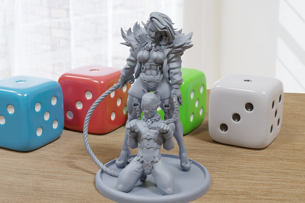 Orc Dominatrix Viki and Gimp Sexy Pin-Up - 3D Printed Minifigures for Fantasy Miniature Tabletop Games DND, Frostgrave 28mm / 32mm / 75mm