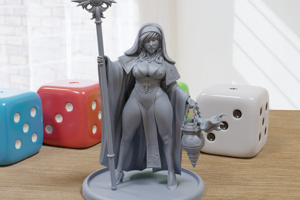 Cleric Eleanory Sexy Pin-Up - 3D Printed Minifigures for Fantasy Miniature Tabletop Games DND, Frostgrave 28mm / 32mm / 75mm