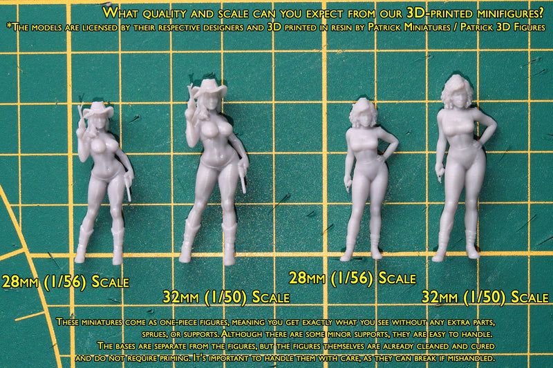 Zombie Pinup Queens - 3D Printed Minifigures for Fantasy Miniature Tabletop Games DND, Frostgrave 28mm / 32mm