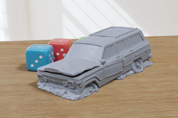 Wrecked Jeep Wagoneer Classic - 3D Printed Vehicle for Miniature Tabletop Wargames TTRPG