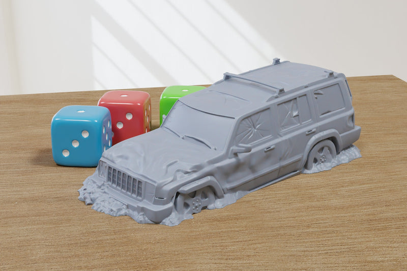 Wrecked Jeep Commander - 3D Printed Vehicle for Miniature Tabletop Wargames TTRPG