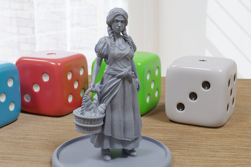 Vendor Female - Medieval Townsfolk / Villagers - 3D Printed Minifigures for Tabletop Role Playing Miniature Games 28mm / 32mm Scale