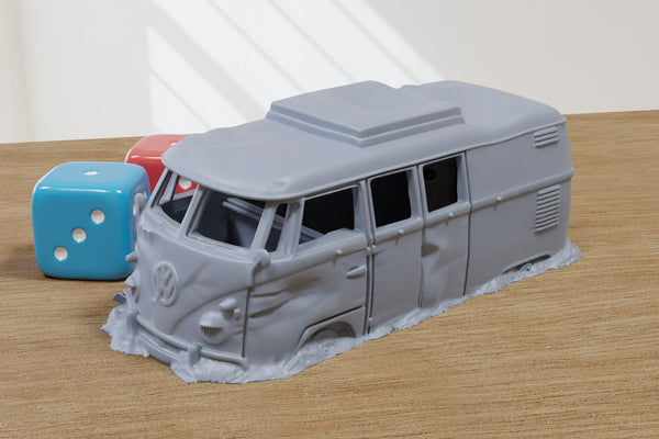 Wrecked Vintage Camper Van - 3D Printed Vehicle for Miniature Tabletop Wargames TTRPG