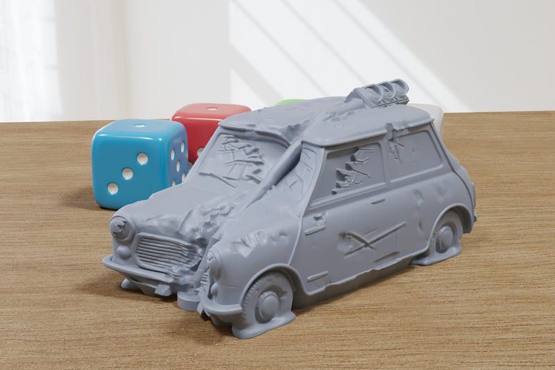 Wrecked Mini Cooper - 3D Printed Vehicle for Miniature Tabletop Wargames TTRPG