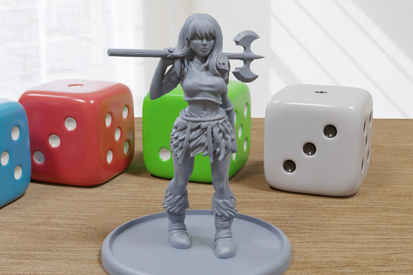 Axe Militia Maiden Sexy Pinup 3D Printed Minifigures for Fantasy Miniature Tabletop Games DND, Frostgrave 28mm / 32mm