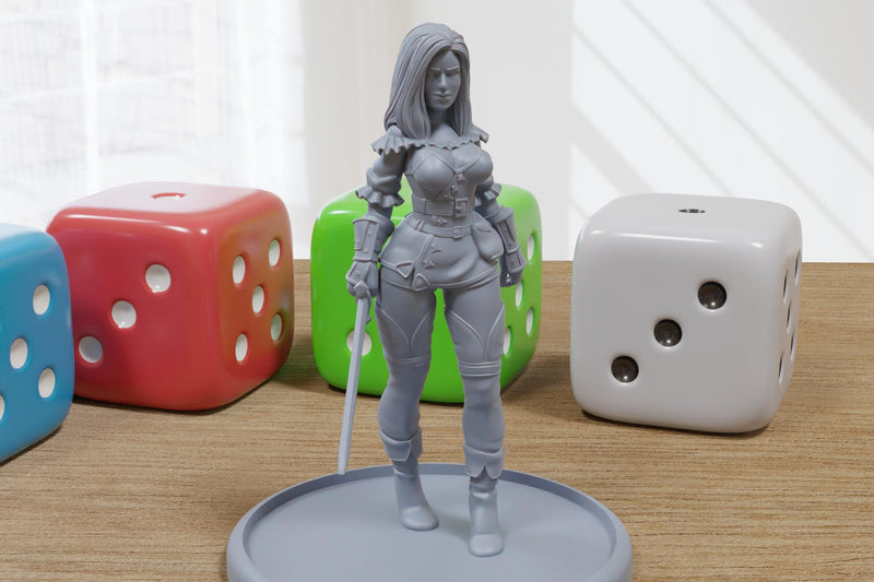 Sword Maiden Sexy Pinup 3D Printed Minifigures for Fantasy Miniature Tabletop Games DND, Frostgrave 28mm / 32mm