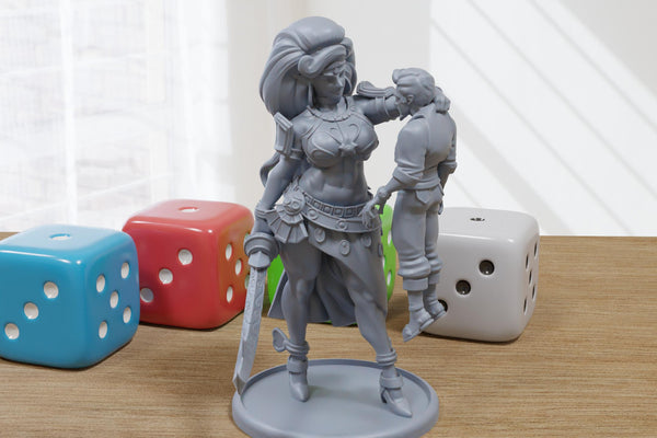 Amazon Lady and Captive Sexy Pin-Up - 3D Printed Minifigures for Fantasy Miniature Tabletop Games DND, Frostgrave 28mm / 32mm / 75mm