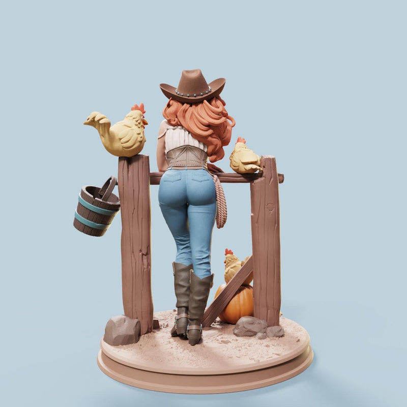 Nerissa Cowgirl Sexy Pin-Up Fan Art - 3D Printed Minifigure for Fantasy Miniature Tabletop Games - 32mm & 75mm Scale