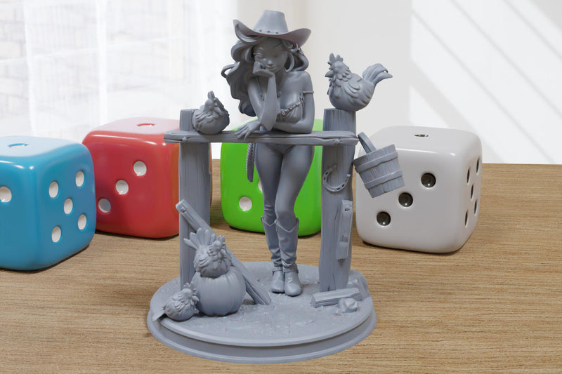 Nerissa Cowgirl Sexy Pin-Up Fan Art - 3D Printed Minifigure for Fantasy Miniature Tabletop Games - 32mm & 75mm Scale