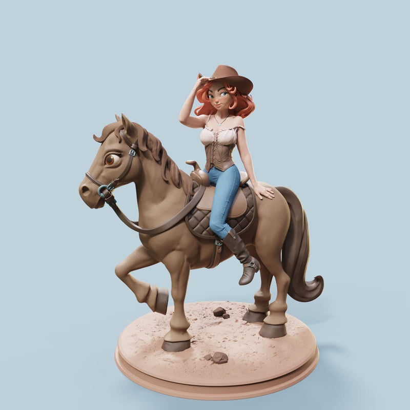 Nerissa Riding Horse Sexy Pin-Up Fan Art - 3D Printed Minifigure for Fantasy Miniature Tabletop Games - 32mm & 75mm Scale