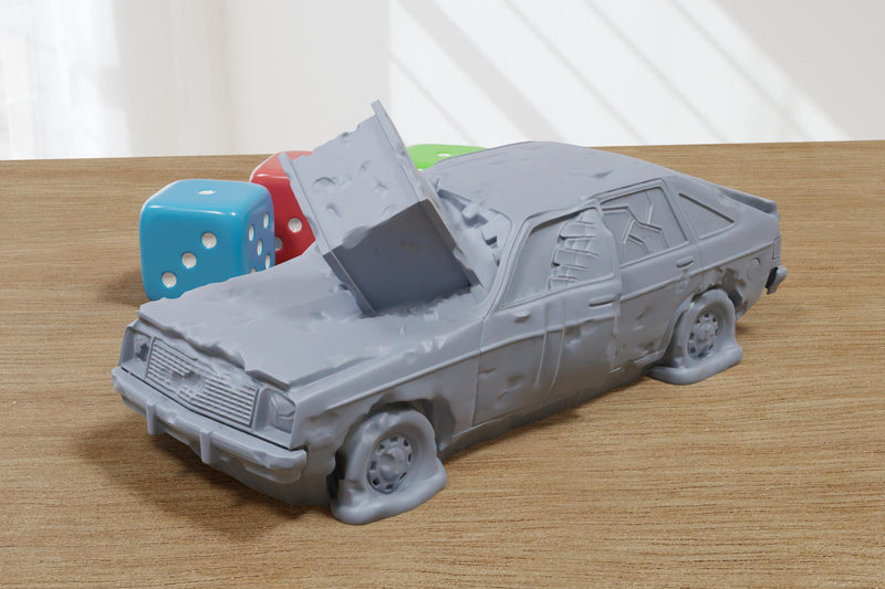 Destroyed Hatchback - 3D Printed Vehicle for Miniature Tabletop Wargames TTRPG