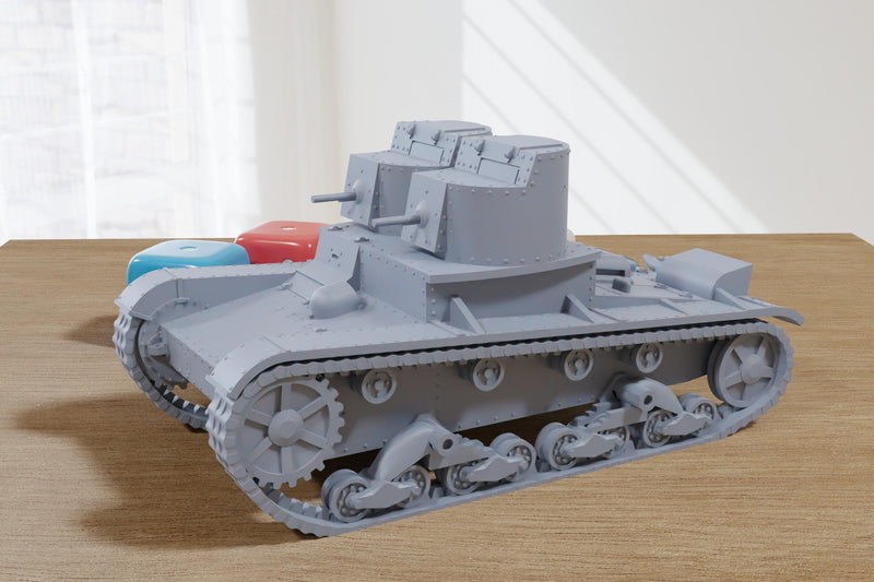 T-26 Twin Turret Soviet Light Tank - 3D Printed Miniature Wargaming Combat Vehicle - 28mm / 20mm / 15mm Scale