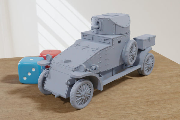 Lanchester 4x2 (British Empire) Armored car - 3D Printed Miniature Wargaming Combat Vehicle - 28mm / 20mm / 15mm Scale