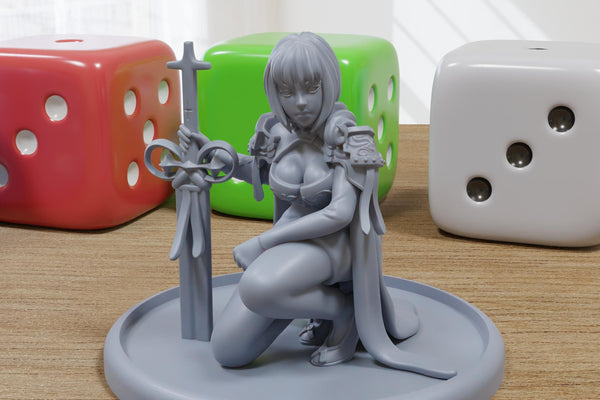 Kneeling Sword Maid Maiden Sexy Pinup 3D Printed Minifigures for Fantasy Miniature Tabletop Games DND, Frostgrave 28mm / 32mm