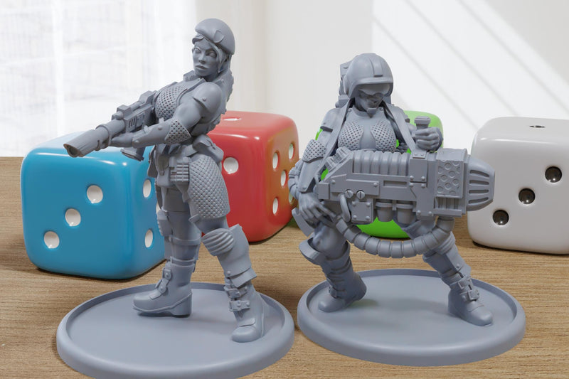 Veteran Pin Up Babes - 3D Printed Proxy Minifigures for Sci-fi Miniature Tabletop Games like Stargrave and Five Parsecs from Home