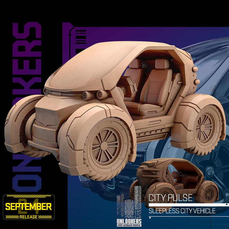 City Pulse - 3D Printed Car - Cyberpunk / Sci-Fi - Tabletop Miniature Wargaming - 28mm / 32mm Scale Minifigures