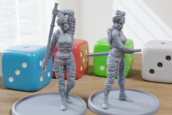 Suki - 3D Printed Mini - Cyberpunk / Sci-Fi - Tabletop Miniature Wargaming - 28mm / 32mm Scale Minifigures