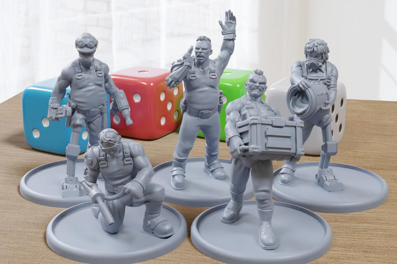 Industrial Workers - 3D Printed Proxy Minifigure for Sci-fi Miniature Tabletop Games like Stargrave and Five Parsecs from Home