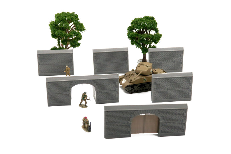 Normandy Town Walls with Gate - French Town V4 - 3D Printed Miniature Wargaming Terrain 28mm / 20mm / 15mm Scale