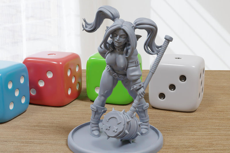 Gobbo Quinn Sexy Pin-Up - 3D Printed Minifigure for Fantasy Miniature Tabletop Games DND, Frostgrave 28mm / 32mm / 75mm