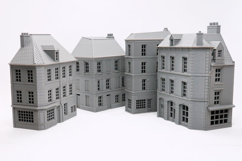 Caen Corner Buildings Set - WW2 Normandy Scenery - 3D Printed Miniature Wargaming Terrain 28mm / 20mm / 15mm Scale