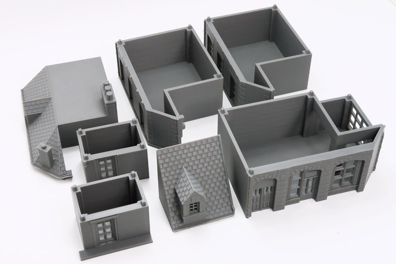 Caen Corner Buildings Set - WW2 Normandy Scenery - 3D Printed Miniature Wargaming Terrain 28mm / 20mm / 15mm Scale