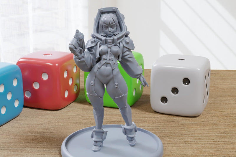 Luna - Voyager of the Cosmos Sexy Pin-Up - 3D Printed Minifigure for Fantasy Miniature Tabletop Games DND, Frostgrave 28mm / 32mm / 75mm