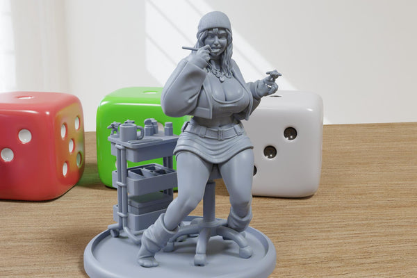 Stephanie Mini Painter Sexy Pin-Up - 3D Printed Minifigure for Fantasy Miniature Tabletop Games DND, Frostgrave 28mm / 32mm / 75mm