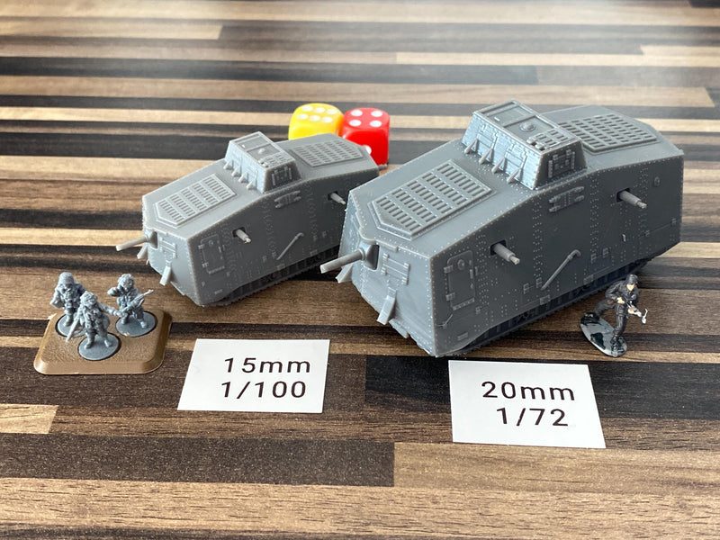 Sturmpanzerwagen A7V German WW1 Tank - 3D Resin Printed 28mm / 20mm / 15mm Miniature Tabletop Wargaming Vehicle