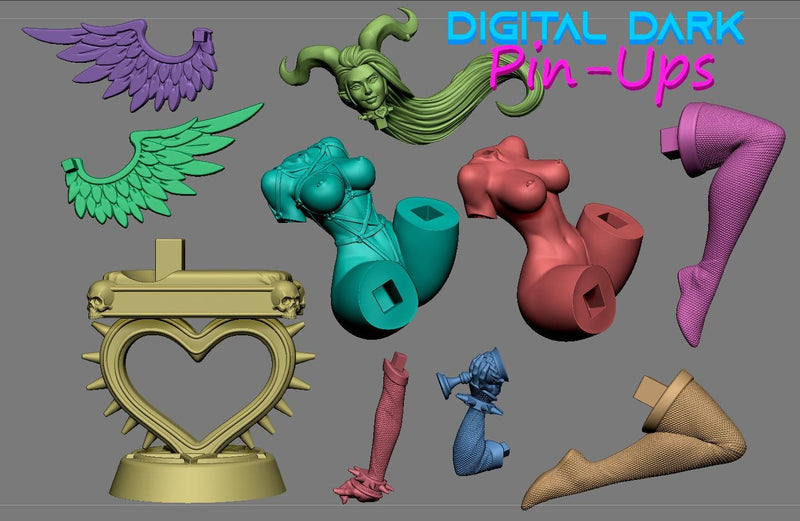 Succubus - Sexy Pin-Up Fan Art - 3D Printed Miniature Figure - 32mm / 75mm / 170mm Scale - Garage Kit