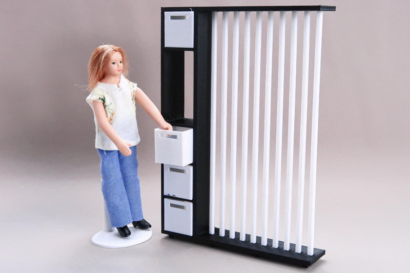 Modern Room Divider | 1:12 Scale Dollhouse Furniture | 3D Printed Miniature Partition with Storage