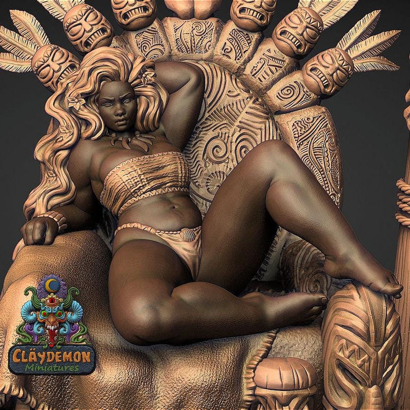 Queen Kaia of the Crimson Lagoon - Sexy Pinup 3D Printed Minifigures for Fantasy Miniature Tabletop Games DND, Frostgrave 28mm / 32mm / 75mm
