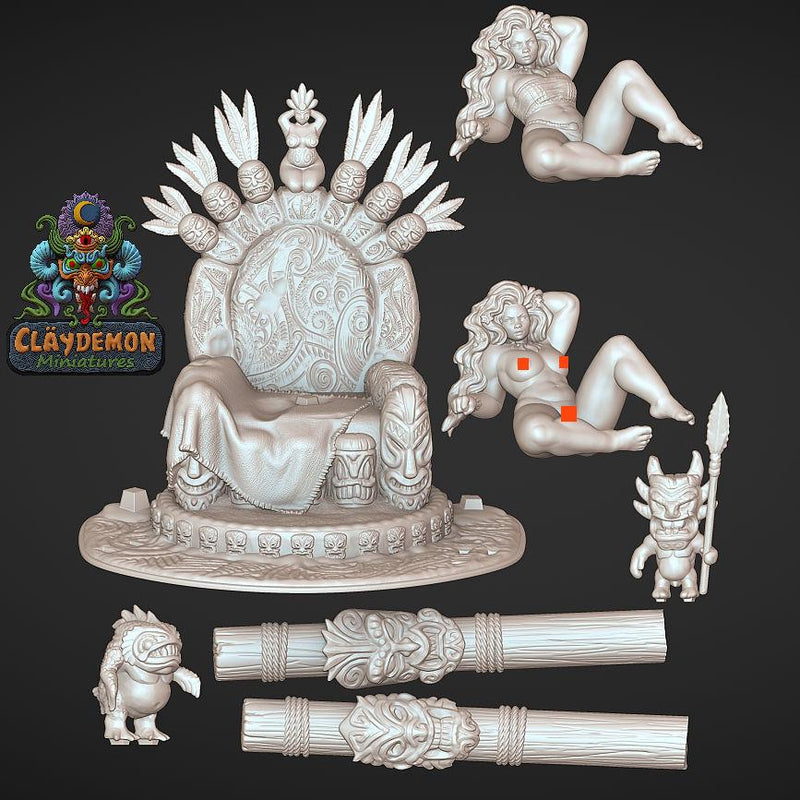 Queen Kaia of the Crimson Lagoon - Sexy Pinup 3D Printed Minifigures for Fantasy Miniature Tabletop Games DND, Frostgrave 28mm / 32mm / 75mm