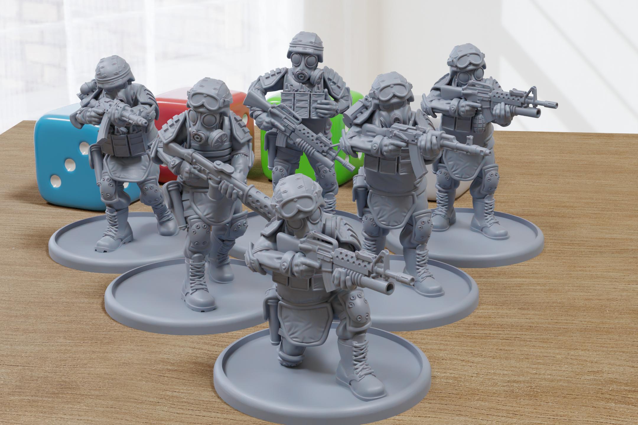 Military Stalkers B - 3D Printed Minifigures - Post Apocalyptic Miniat