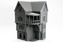 Medieval Balcony Tavern, 28mm Fantasy RPG Terrain, Night District Tabletop Building