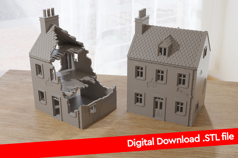 Normandy Cottage DS-T5 (French Village VOLUME 2) - Intact & Destroyed - Digital Download .STL Files for 3D Printing