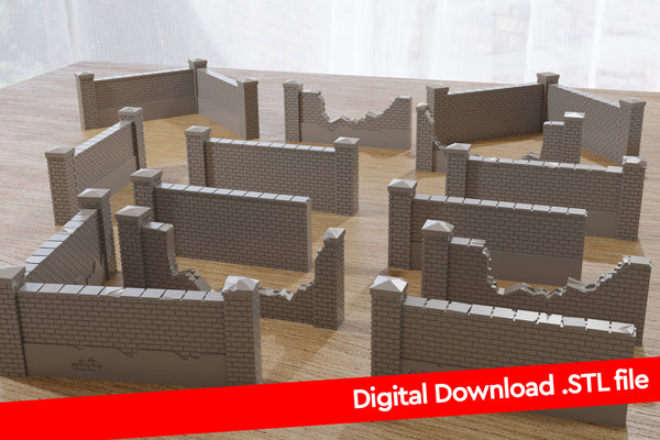 Französische Stadtziegelmauern - Digitaler Download .STL-Datei für 3D-Druck