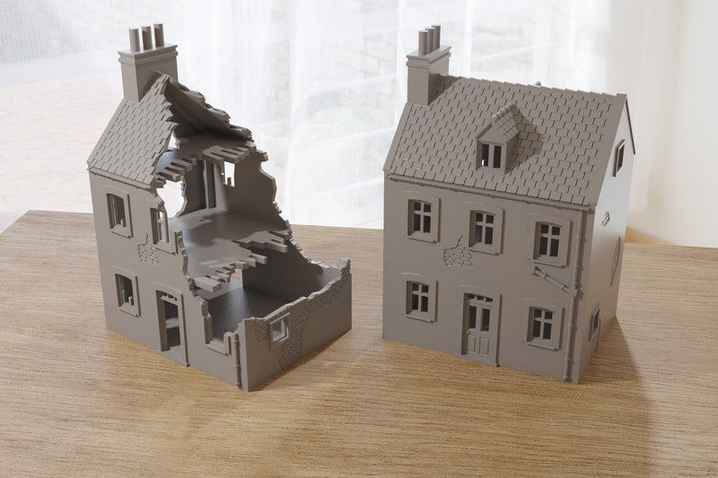 Normandy French Village House DS-T5 (VOLUME 2) - Tabletop Wargaming Terrain | Destroyed - Intact | 3D Printed Miniature | Flames of War