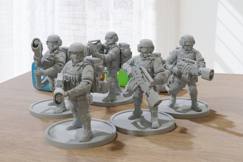 Energy Weapon Squad 28mm/32mm - Five Minis - Modern Wargaming Miniature for Tabletop RPG