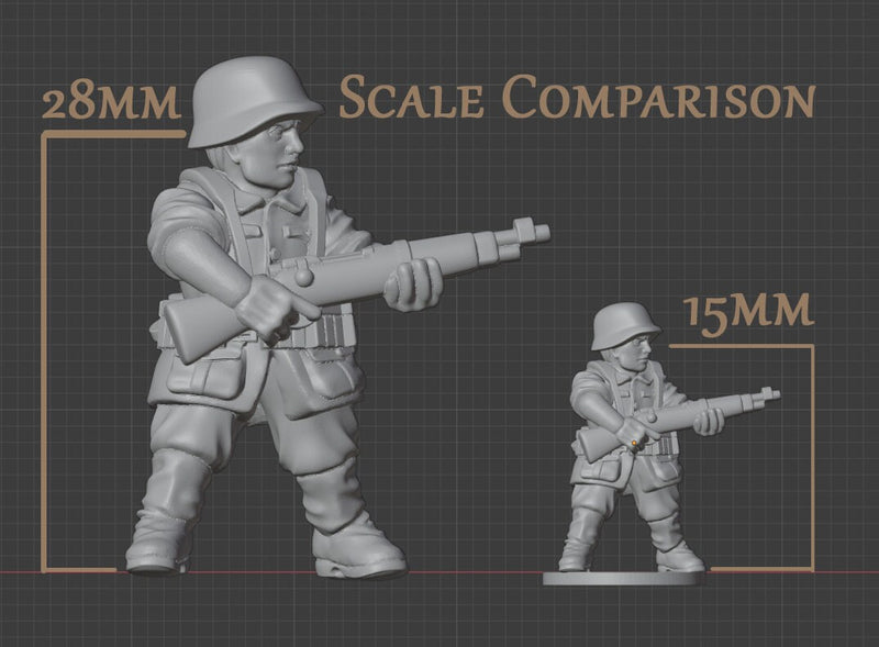 German Troops Rifle Squad - 28mm Wargaming Minifigures - Compatible with WW2 Tabletop Games like Bolt Action