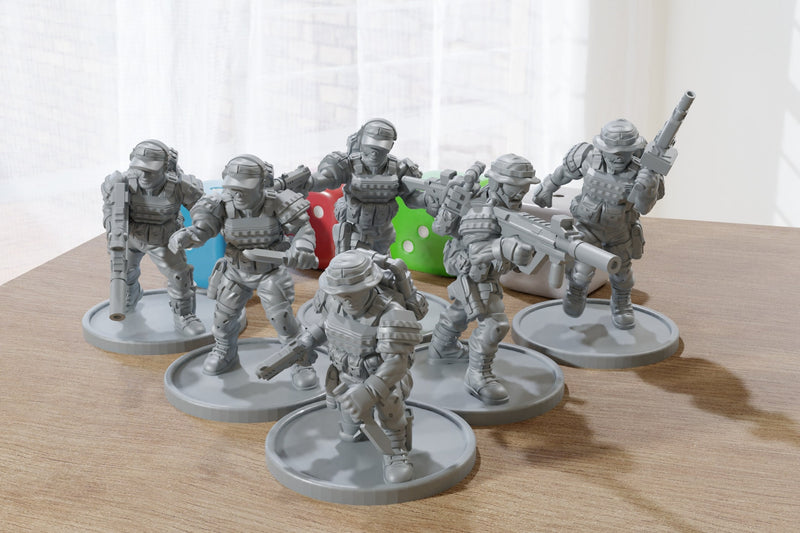 Scout Ranger Squad 28mm / 32mm - Cyberpunk - Modern Warfare Miniature for Zona Alfa - Fallout Wasteland - Tabletop RPG Minifigures